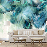 客厅电视背景墙壁纸现代简约小清新彩色羽毛墙布