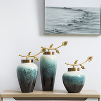 景德镇颜色釉陶瓷花瓶家居装饰品创意摆件 北欧客厅工艺品铜配件