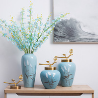 新中式陶瓷花瓶三件套单色铜配件软装家居饰品摆件景德镇
