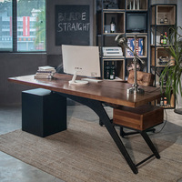 美式复古实木办公桌家用书桌公司台式老板电脑桌子铁艺单人写字台