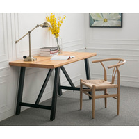 欧式简易实木电脑办公桌餐厅酒店铁艺桌椅组复古长方形餐桌椅组合