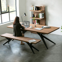 简易职员办公桌创意工业风铁艺实木培训桌椅图书馆长方形书桌长凳