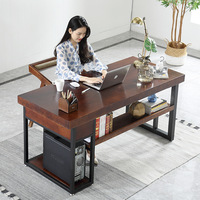 美式复古家用实木书桌书房卧室单人台式电脑桌带主箱职员办公桌子