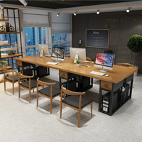 美式loft办公室带柜子实木电脑桌工作室四人员工长条办公桌椅组合