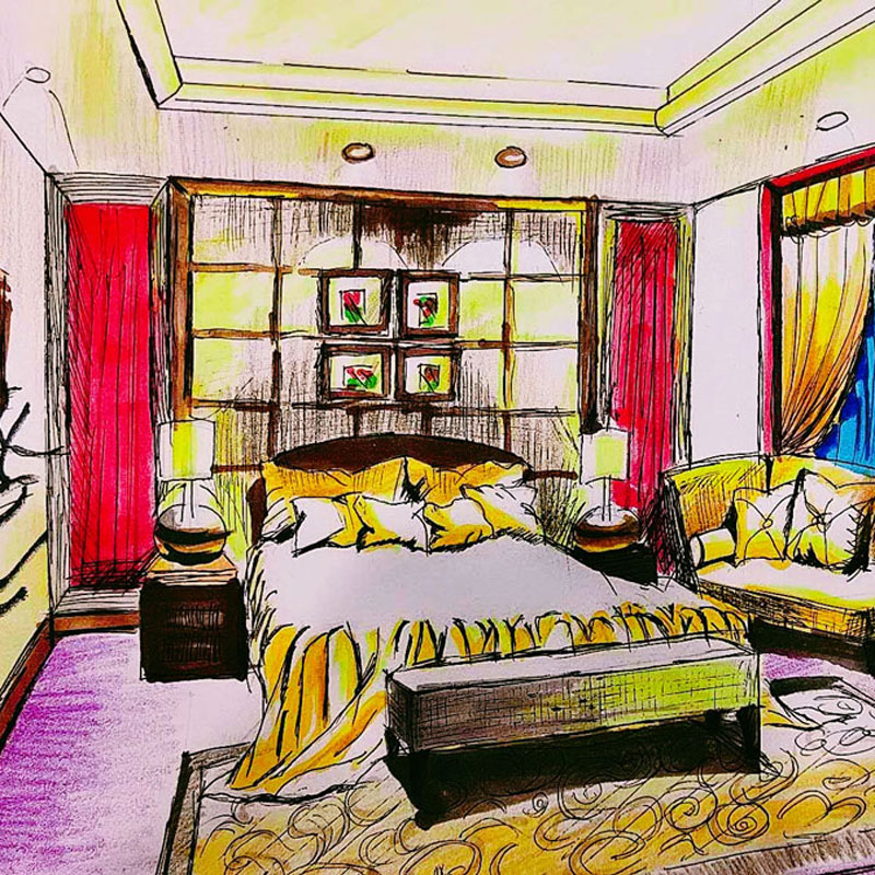 鹤岗中盛装饰马克笔室内设计手绘效果图片家具及景观手绘