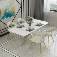 北欧大理石餐桌椅组合小户型家用简约吃饭饭桌创意铁艺长方形桌子